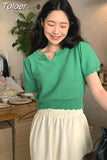 Fashion Women T Shirts Vintage Knit Cropped Sweater Tops Korean Puff Sleeve Woman Tshirts Summer 2023 Femme Ruffles
