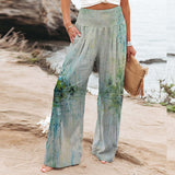 Women's Four-Sided Bullet-Print Trousers High-Waisted Straight-In-Bag Casual Broad-Legged