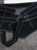 Fashion Women's Denim Belt Retro Waist Double Ring Metal Long Tail Solid Color Belt High-quality Belt 2023 New