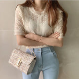 Top Retro Women's Summer 2025 New Lace Lace Hollow Shirt Temperament Slim Chic Short-Sleeved