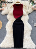Women Summer Knitted Dress 2022 Tank Korean Ladies Chic Knit Sundress Party Slim A Line Hollow Out Sexy