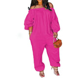 Size S-4xl Jumpsuit Women Elegance Wholesale Off Shoulder Solid Casual Sweet Loose Overalls One Piece Outfits