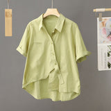 Cotton Short-Sleeved Shirt Top Women Irregularly Put 2025 Summer Thin Small Small Short