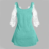 Women Fashion Lace Tank Top Summer Casual Lace Stitching Tank Top Multicolor Slim Cold Shoulder Vest New V-neck Stitching