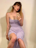 Graduation party Sexy O Neck Belt Backless Knit Strap Dress Summer Fashion Solid High Split Patchwork Midi Party Dresses For