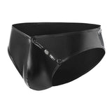 Toloer Men's PVC Bright Leather Triefs Sexy Open File Lekhoers Size Accurate No Odor-Outfit