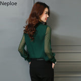 Womens Tops Chiffon Blouse Korean Summer Woman Clothes Stand Neck Elegant Ladies Work Wear Shirts Fashion Blusas De