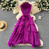 Three-Home Folded Dress Dress Wooden Ear Long Heavy Industry Pressure Folds High-End Exquisite Dress