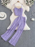 Summer Sexy Striped 2Pcs Set Elegant Single Breasted Strap Camis Tops + High Waist Pants Casual Two Pieces Suits Female New
