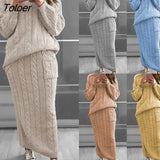 Autumn Winter Two Piece Set Women Winter Long Sleeve Jumpers Sweater Skirt Set Warm Knitted Outfit Top and Pants