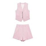 Women's 2025 Spring New Fashioned Colored Flax-Blend Vest + Shorts