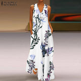 Printed Maxi Dress ZANZEA 2022 Women's Sundress Casual Summer Long Vestido Female V Neck Party Robe Femme Linen Dress