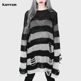 Punk Gothic Sweater Emo Tops E-girls Mall Goth Pullovers Y2k Harajuku Grunge Clothes Alt Dark Aesthetic Striped