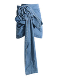 Toloer Spring New Stereo Rose Decorative Design Sense High Waist Show Thin Denim Skirt Women's A Word Wrap Hip Skirt-Outfit
