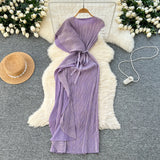 Folded Dress Design Irregular Lotus Leaves Side To Receive Waist Repair Bright Silk Pressure