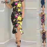 Women Sexy Off Shoulder Formal Dress Irregular Sleeveless Non-positioning Ruffle Printed Female Bodycon Dress for