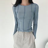 Korean Fashion Ribbed T-shirts Sexy Slim Long Sleeve Tshirts Chic Streetwear Kpop Designer Clothes Solid Tight Tops