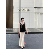 Slim Slimy Leisure Sleeveless Top With Temperament High-Waist A-Word Skirt