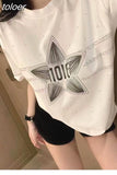 Ropa Mujer White Tshirts Oversized Tops O-neck Short Sleeve Diamond Casual Tees Summer Y2k T Shirt Fashion Korean