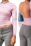 Backless T-shirt Women Casual 2023 Summer O Neck Y2K Crop Tops Short Sleeve Streetwear Fit Slim Base Tees Female T