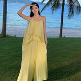 Toloer Hanging Neck Cotton Linen Dew Back Holiday Dress Female Leisure Loose Temperament Halter Belt Long