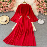Autumn Purple/Orange/Red Draped Long Dress Boho Round Neck Flying Sleeve High Waist Elegant Vacation Beach Robe Bohemian