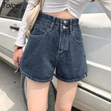 Women Shorts Side-slit Empire Retro Design Straight Denim Trousers Button Summer High Quality All-match Ulzzang Fashion