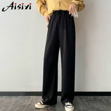 Slacks Women's Loose Summer Long Pants Soft Ice Silk Full-Length Black Wide Leg Pants Women Khaki High Waisted