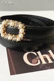 Fashion Women's PU Leather Belt Diamond Decoration Pearl Dress Belt Solid Color Belts All Season 2023 Trend New