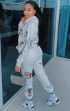 Print Hooded Sweatsuit with