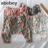 one-shoulder floral lace tie ruffled chiffon shirt female pleated was thin puff sleeve bottoming