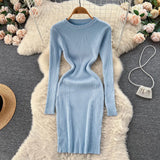 Women Striped Midi Sweater Dress Long Sleeve Elastic Waist Slim Warm Dress Fashion 2022 Ladies Thick Knitted