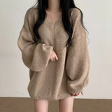 V-neck Oversized Loose Sweater-Outfit