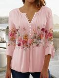 3/4 Sleeves Printed Button Waist