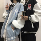Spring Autumn Letter R Men Women Couples Tops Harajuku Coat American Baseball Bomber Jacket Loose Plus Size Streetwear