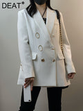 Fashion Women's Blazer Notched Collar Metal Double Buttons Long Sleeve Solid Color Suit Jackets Spring 2023 New