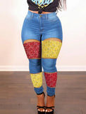 Print Patch Ripped High Waist Tight