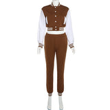Sisterlinda Autumn Casual Women Tracksuit 2 Piece Set Long Sleeve Baseball Tops Coat+High Waist Trousers Female Matching