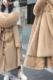 Women Winter Jacket Hooded X-Long Thick Faux Fur Padded Parkas Woman Distachable Plus Size Coat kurtka puchowa damska z