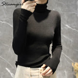 Women Winter Sweater 2020 Casual Solid Elsticity Pullover Knitted Woman Sweaters Black Turtleneck Sweater