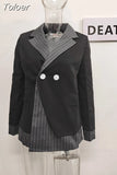Fashion Women's Double Blazer Notched Loose Long Sleeve Irregular Patchwork Striped Suit Jackets Spring 2023 New