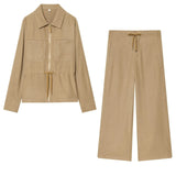 Homemade New Women's Clothing Adjustable Waist Pocket Coat Wide Leg