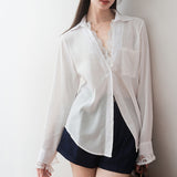 Toloer Splicing Two V-Neck White Shirt Women's 2025 New Spring Top Design Small