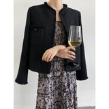 Pocket Tweed Jacket Gray Black Autumn Elegant Women's Spring New Tassel