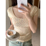 Bow Floral Print Short Sleeve Tee-Outfit