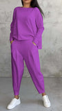 New Women's Pure Color Round-Neck Long-Sleeved Suit Women's Pocket Trousers Trousers