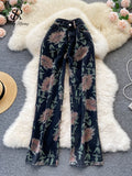 Women Summer Long Jeans Pants Floral Print 2022 Harajuku Zipper Button Packet Ladies Fashion Romantic Sweet