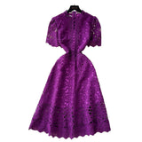 Squeer Hook Lace Dress Female French Waist Thin Temperament Short-Sleeved Long Dress 2025