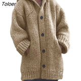 Women Cardigan Jacket Hooded Mid-length Top Solid Color Single-breasted Warm Sweater Coat Female Clothing