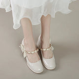Women's Mary Jane Shoes 2025 New Summer Thick Heeled And Shallow-Mouthed French Fairy With Skirt Single